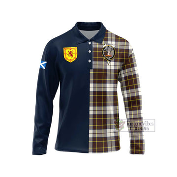 Burns Battalion Weathered Tartan Long Sleeve Polo Shirt Alba with Scottish Lion Royal Arm Half Style