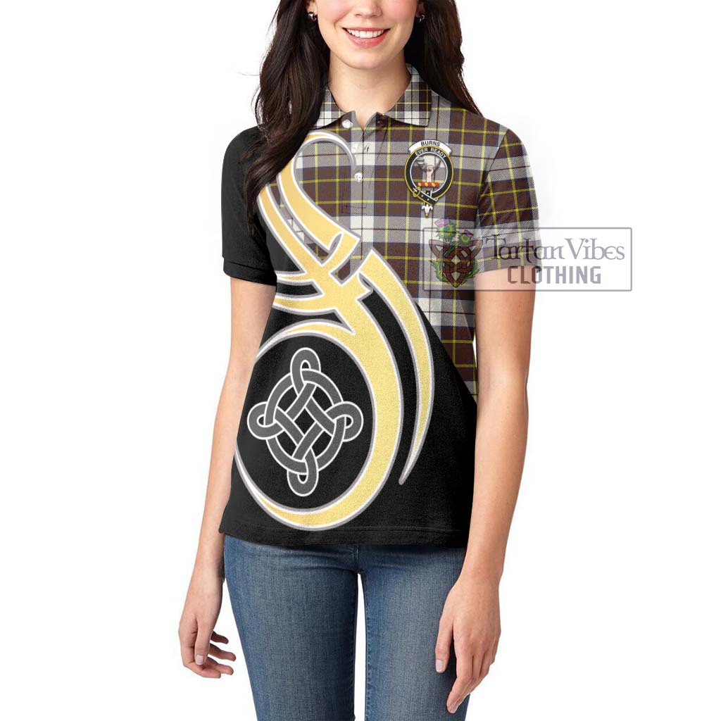 Burns Battalion Weathered Tartan Women's Polo Shirt with Family Crest and Celtic Symbol Style Women - Tartan Vibes Clothing