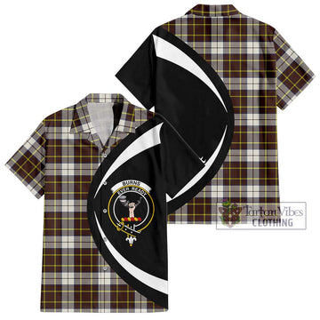 Burns Battalion Weathered Tartan Short Sleeve Button Up with Family Crest Circle Style