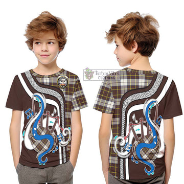 Burns Battalion Weathered Tartan Kid T-Shirt with Epic Bagpipe Style