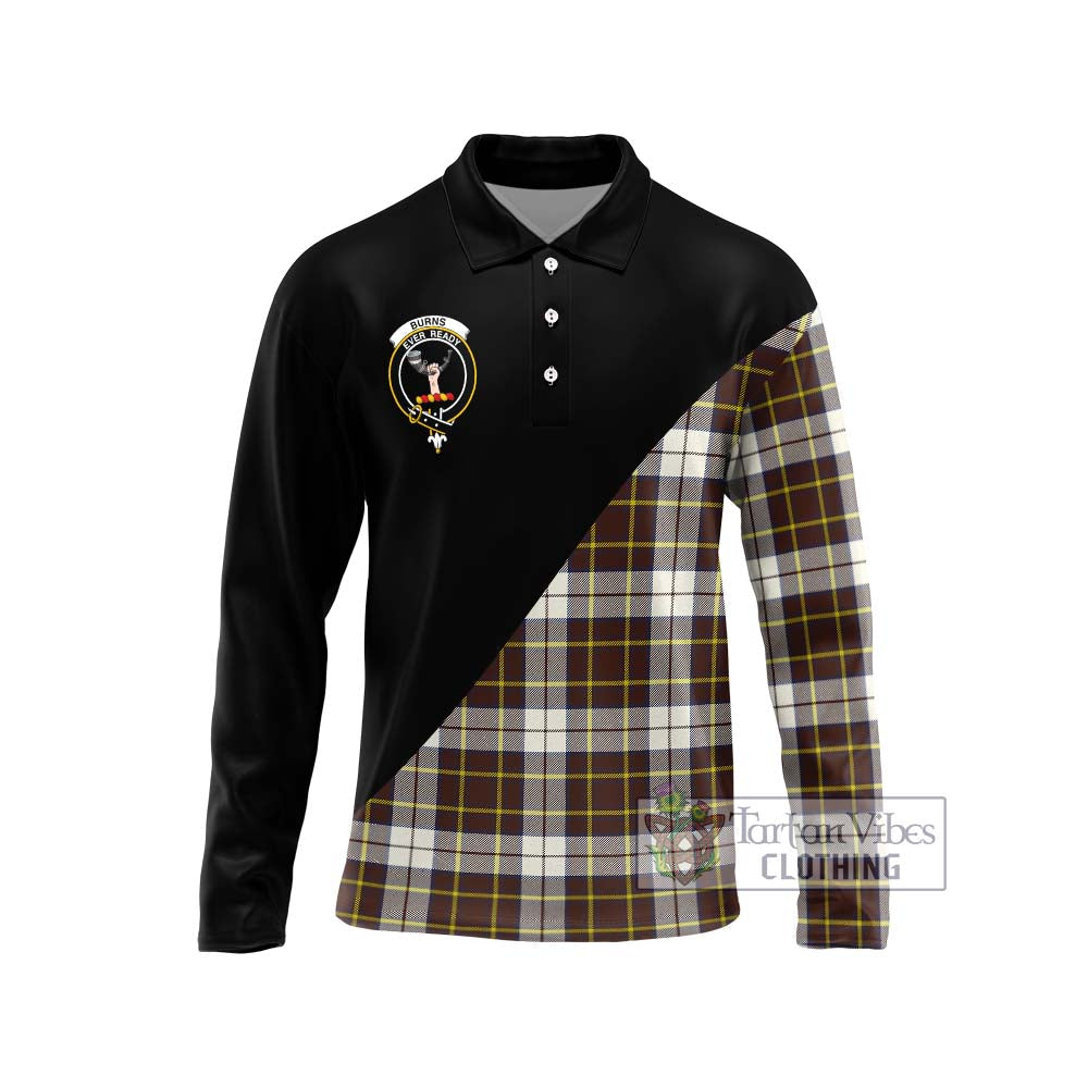 Burns Battalion Weathered Tartan Long Sleeve Polo Shirt with Family Crest and Military Logo Style Unisex - Tartanvibesclothing Shop