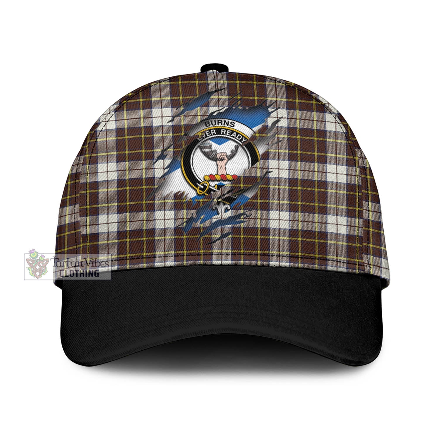 Tartan Vibes Clothing Burns Battalion Weathered Tartan Classic Cap with Family Crest In Me Style