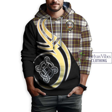 Burns Battalion Weathered Tartan Hoodie with Family Crest and Celtic Symbol Style