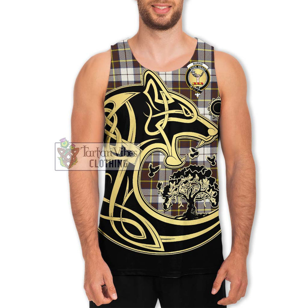 Burns Battalion Weathered Tartan Men's Tank Top with Family Crest Celtic Wolf Style Men - Tartan Vibes Clothing