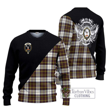 Burns Battalion Weathered Tartan Ugly Sweater with Family Crest and Military Logo Style