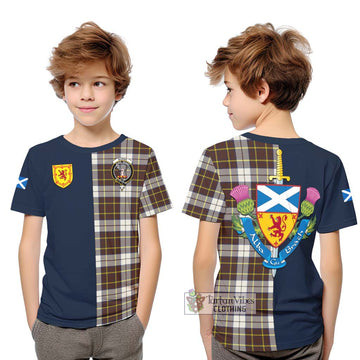 Burns Battalion Weathered Tartan Kid T-Shirt Alba with Scottish Lion Royal Arm Half Style