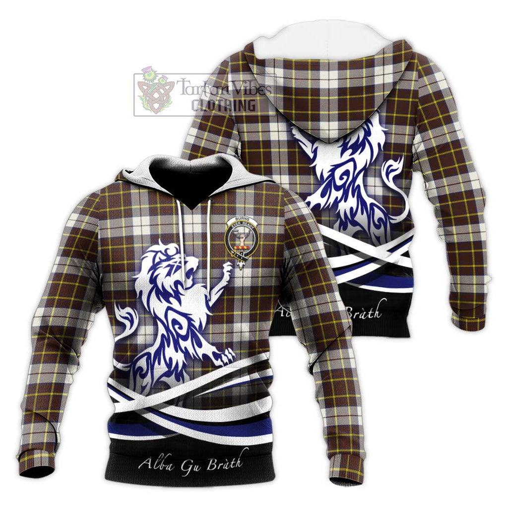 Burns Battalion Weathered Tartan Knitted Hoodie with Alba Gu Brath Regal Lion Emblem Unisex Knitted Pullover Hoodie - Tartanvibesclothing Shop