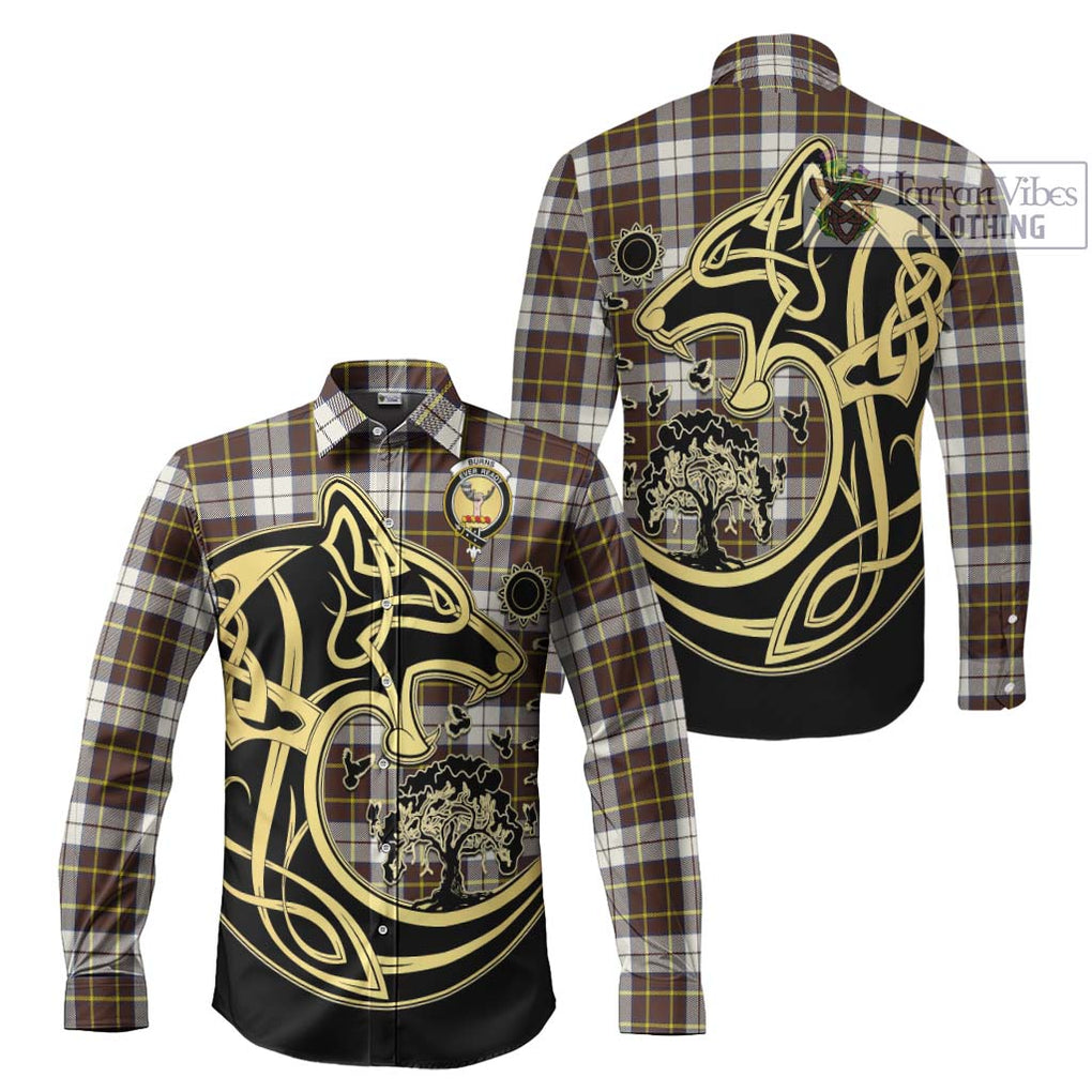 Burns Battalion Weathered Tartan Long Sleeve Button Shirt with Family Crest Celtic Wolf Style Men's Shirt S - Tartan Vibes Clothing