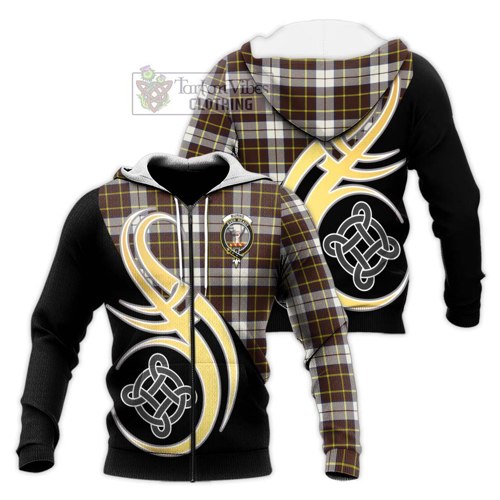 Burns Battalion Weathered Tartan Knitted Hoodie with Family Crest and Celtic Symbol Style Unisex Knitted Zip Hoodie - Tartan Vibes Clothing