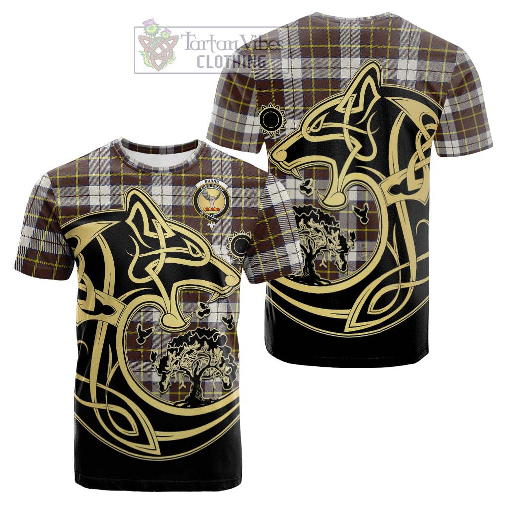 Tartan Vibes Clothing Burns Battalion Weathered Tartan Cotton T-shirt with Family Crest Celtic Wolf Style