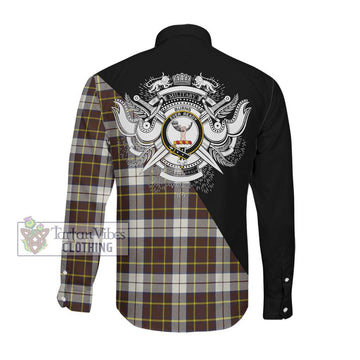 Burns Battalion Weathered Tartan Long Sleeve Button Shirt with Family Crest and Military Logo Style