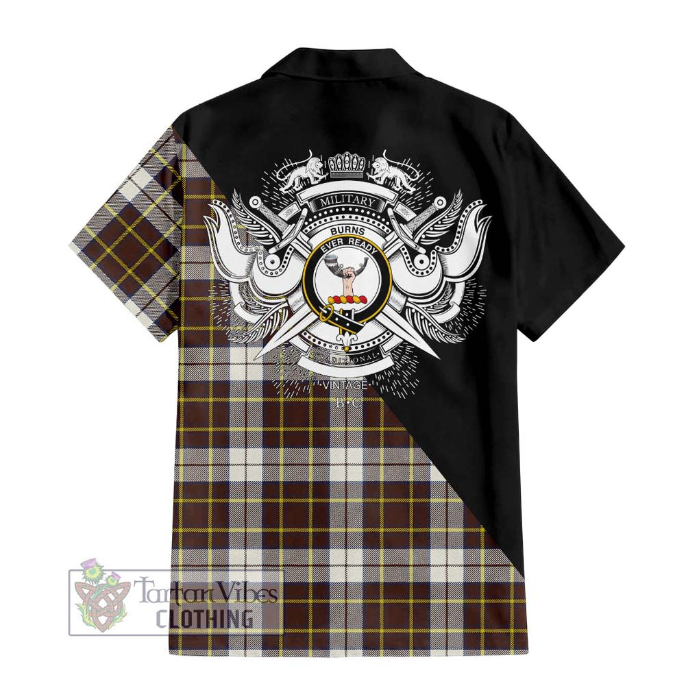 Burns Battalion Weathered Tartan Short Sleeve Button Shirt with Family Crest and Military Logo Style - Tartanvibesclothing Shop