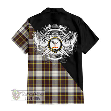 Burns Battalion Weathered Tartan Short Sleeve Button Shirt with Family Crest and Military Logo Style