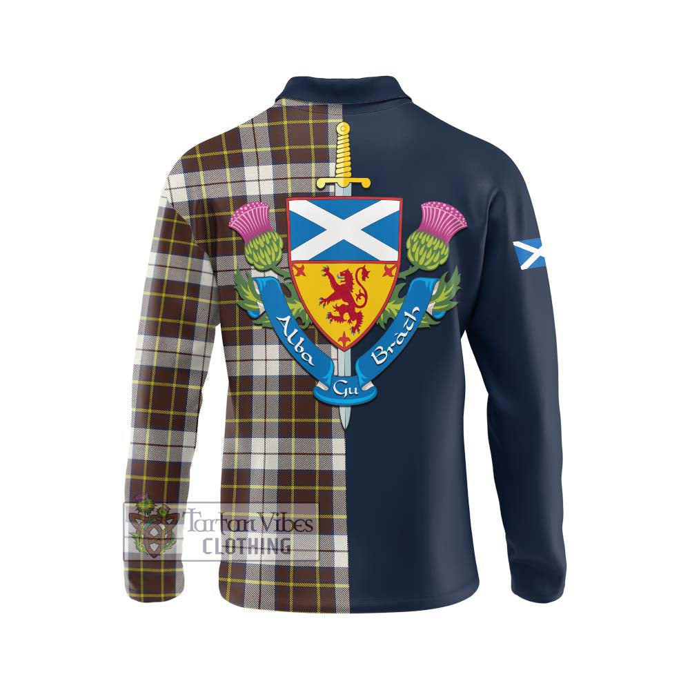 Tartan Vibes Clothing Burns Battalion Weathered Tartan Long Sleeve Polo Shirt with Scottish Lion Royal Arm Half Style