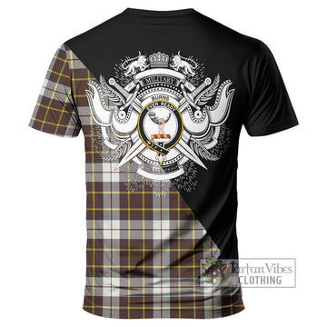 Burns Battalion Weathered Tartan T-Shirt with Family Crest and Military Logo Style