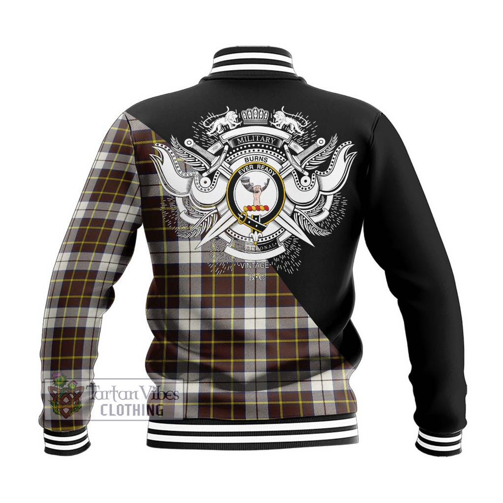 Burns Battalion Weathered Tartan Baseball Jacket with Family Crest and Military Logo Style - Tartanvibesclothing Shop