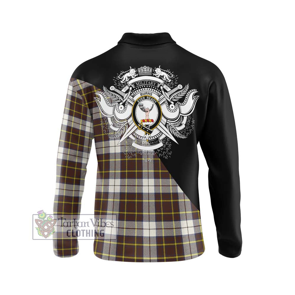 Burns Battalion Weathered Tartan Long Sleeve Polo Shirt with Family Crest and Military Logo Style - Tartanvibesclothing Shop