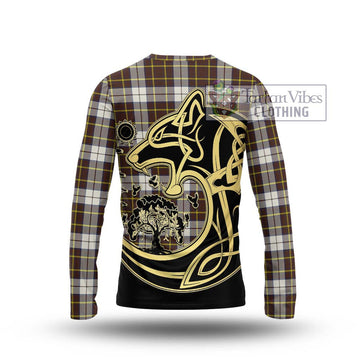 Burns Battalion Weathered Tartan Long Sleeve T-Shirt with Family Crest Celtic Wolf Style