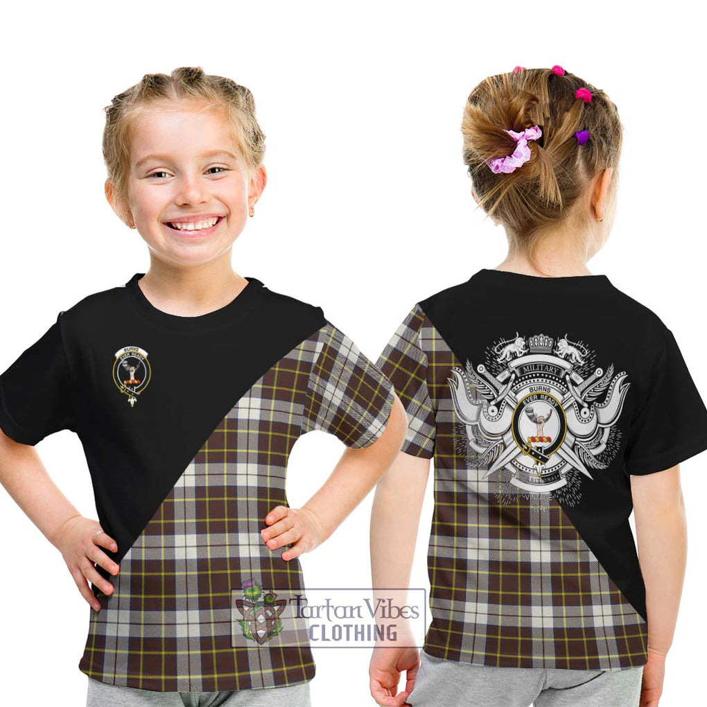 Burns Battalion Weathered Tartan Kid T-Shirt with Family Crest and Military Logo Style - Tartanvibesclothing Shop