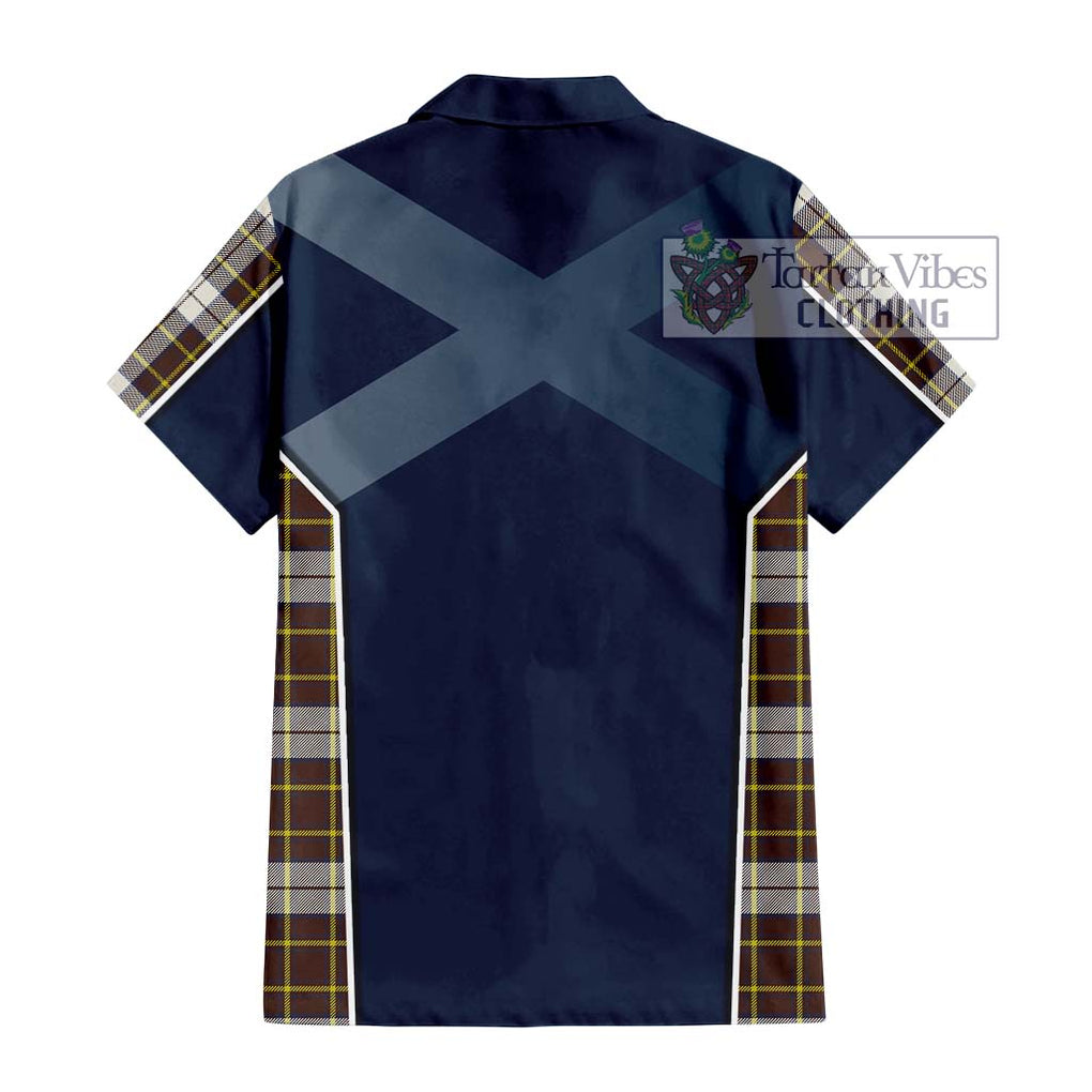 Burns Battalion Weathered Tartan Short Sleeve Button Shirt with Family Crest and Lion Rampant Vibes Sport Style - Tartan Vibes Clothing