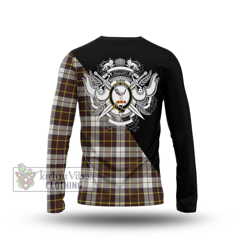 Burns Battalion Weathered Tartan Long Sleeve T-Shirt with Family Crest and Military Logo Style - Tartanvibesclothing Shop