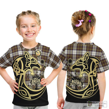 Burns Battalion Weathered Tartan Kid T-Shirt with Family Crest Celtic Wolf Style