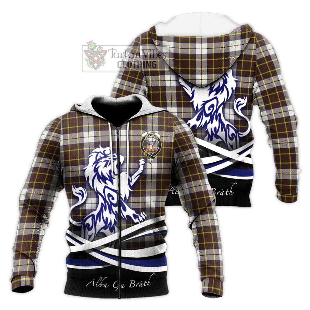 Burns Battalion Weathered Tartan Knitted Hoodie with Alba Gu Brath Regal Lion Emblem Unisex Knitted Zip Hoodie - Tartanvibesclothing Shop