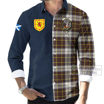 Burns Battalion Weathered Tartan Long Sleeve Button Shirt Alba with Scottish Lion Royal Arm Half Style