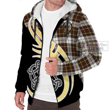 Burns Battalion Weathered Tartan Sherpa Hoodie with Family Crest and Celtic Symbol Style