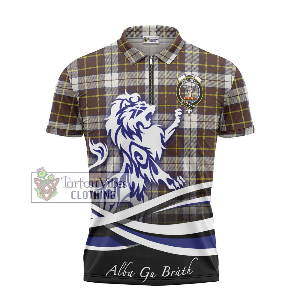 Burns Battalion Weathered Tartan Zipper Polo Shirt with Alba Gu Brath Regal Lion Emblem - Tartanvibesclothing Shop