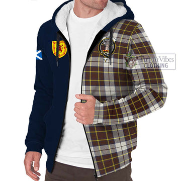 Burns Battalion Weathered Tartan Sherpa Hoodie Alba with Scottish Lion Royal Arm Half Style