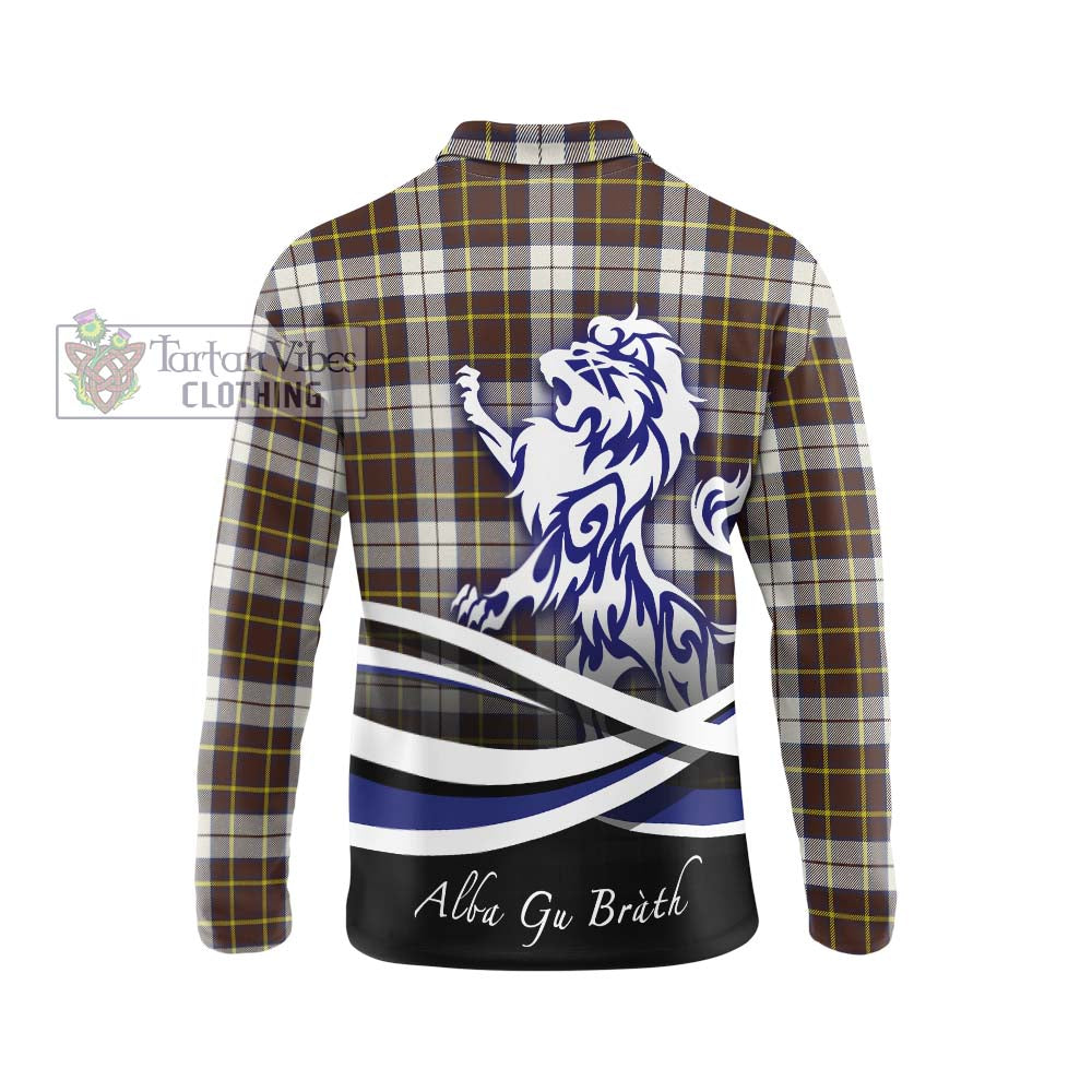 Burns Battalion Weathered Tartan Long Sleeve Polo Shirt with Alba Gu Brath Regal Lion Emblem - Tartanvibesclothing Shop