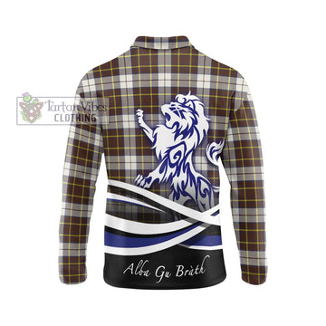 Burns Battalion Weathered Tartan Long Sleeve Polo Shirt with Alba Gu Brath Regal Lion Emblem