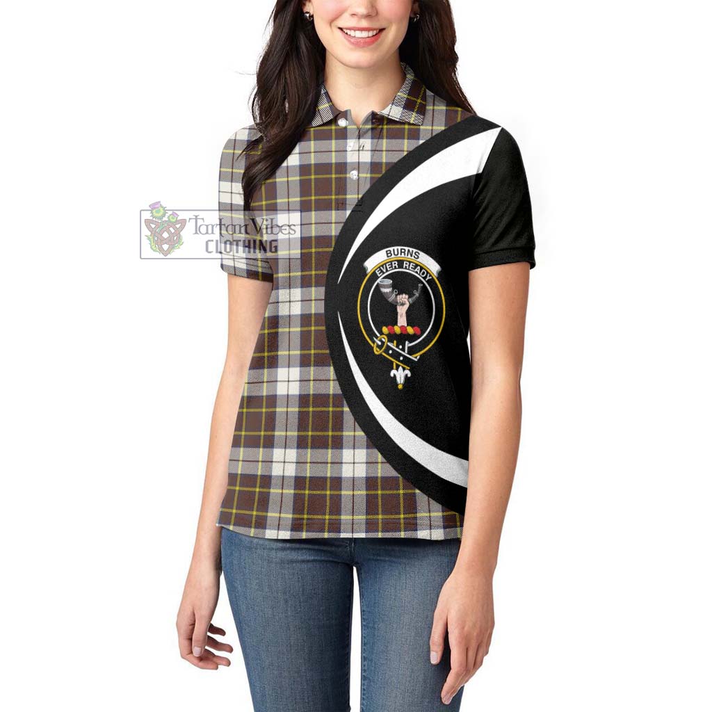 Burns Battalion Weathered Tartan Women's Polo Shirt with Family Crest Circle Style - Tartan Vibes Clothing