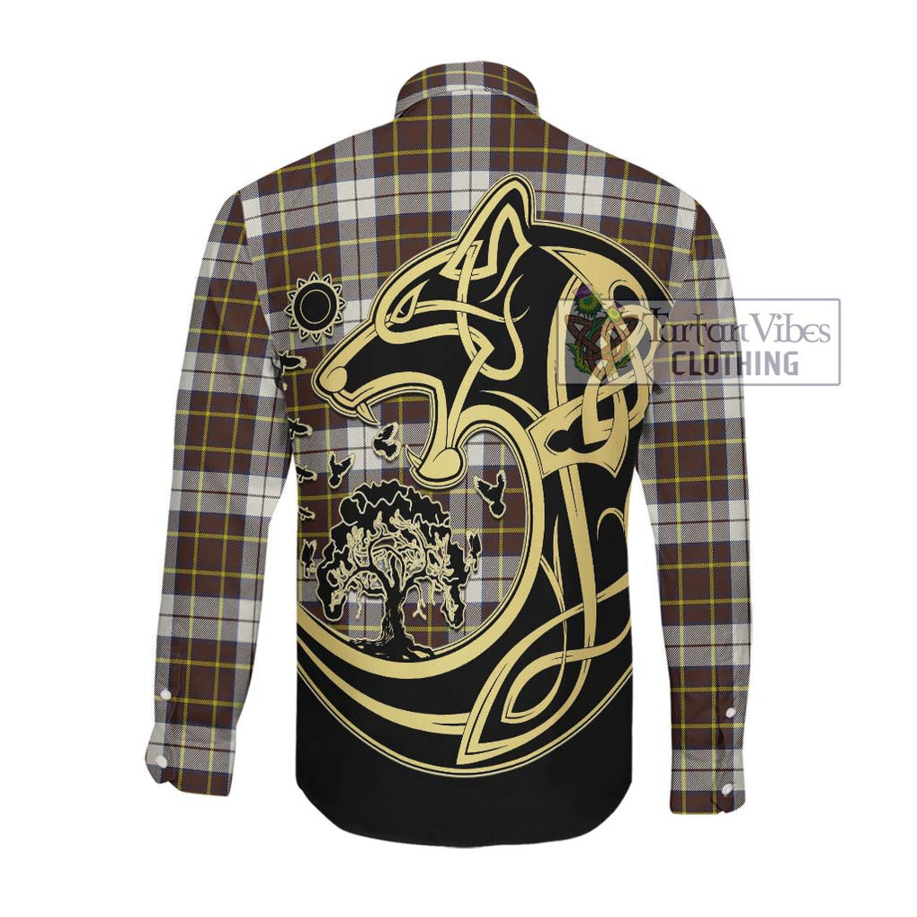 Burns Battalion Weathered Tartan Long Sleeve Button Shirt with Family Crest Celtic Wolf Style Men's Shirt - Tartan Vibes Clothing