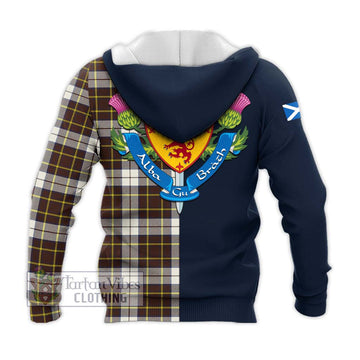 Burns Battalion Weathered Tartan Knitted Hoodie Alba with Scottish Lion Royal Arm Half Style