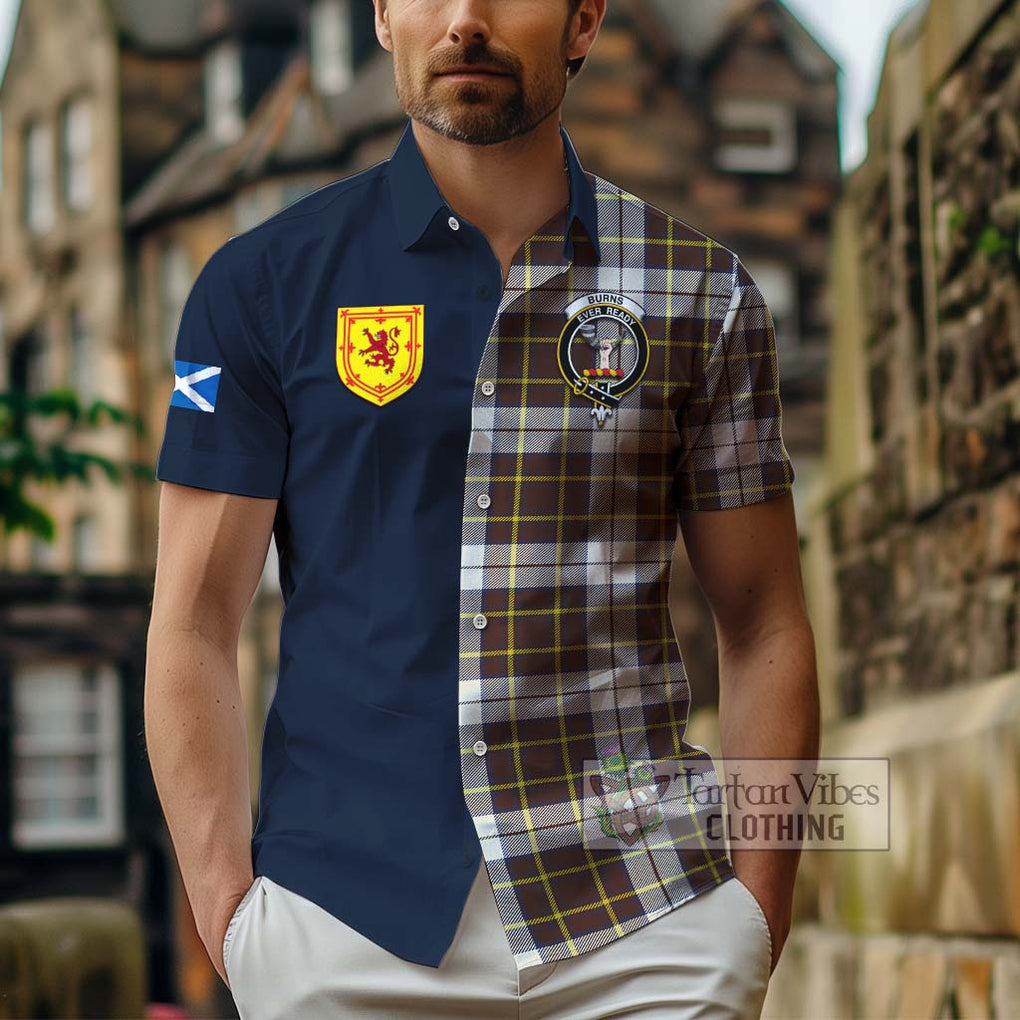 Tartan Vibes Clothing Burns Battalion Weathered Tartan Short Sleeve Button Shirt with Scottish Lion Royal Arm Half Style