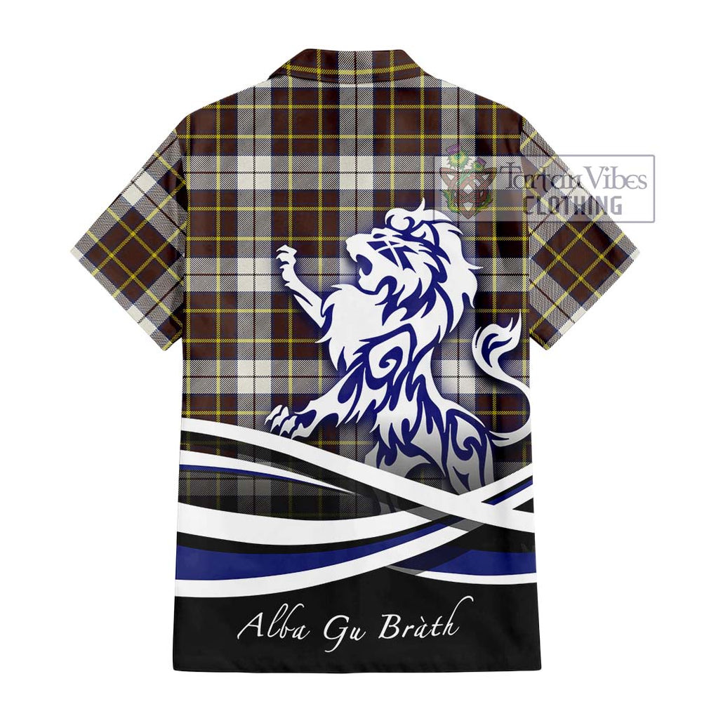 Burns Battalion Weathered Tartan Short Sleeve Button Shirt with Alba Gu Brath Regal Lion Emblem - Tartanvibesclothing Shop