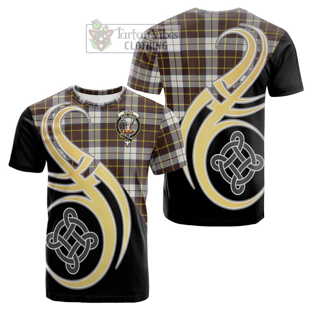 Tartan Vibes Clothing Burns Battalion Weathered Tartan Cotton T-shirt with Family Crest and Celtic Symbol Style