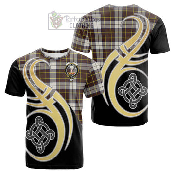 Burns Battalion Weathered Tartan Cotton T-shirt with Family Crest and Celtic Symbol Style