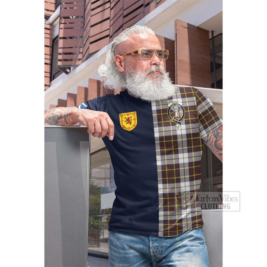 Tartan Vibes Clothing Burns Battalion Weathered Tartan Cotton T-shirt with Scottish Lion Royal Arm Half Style