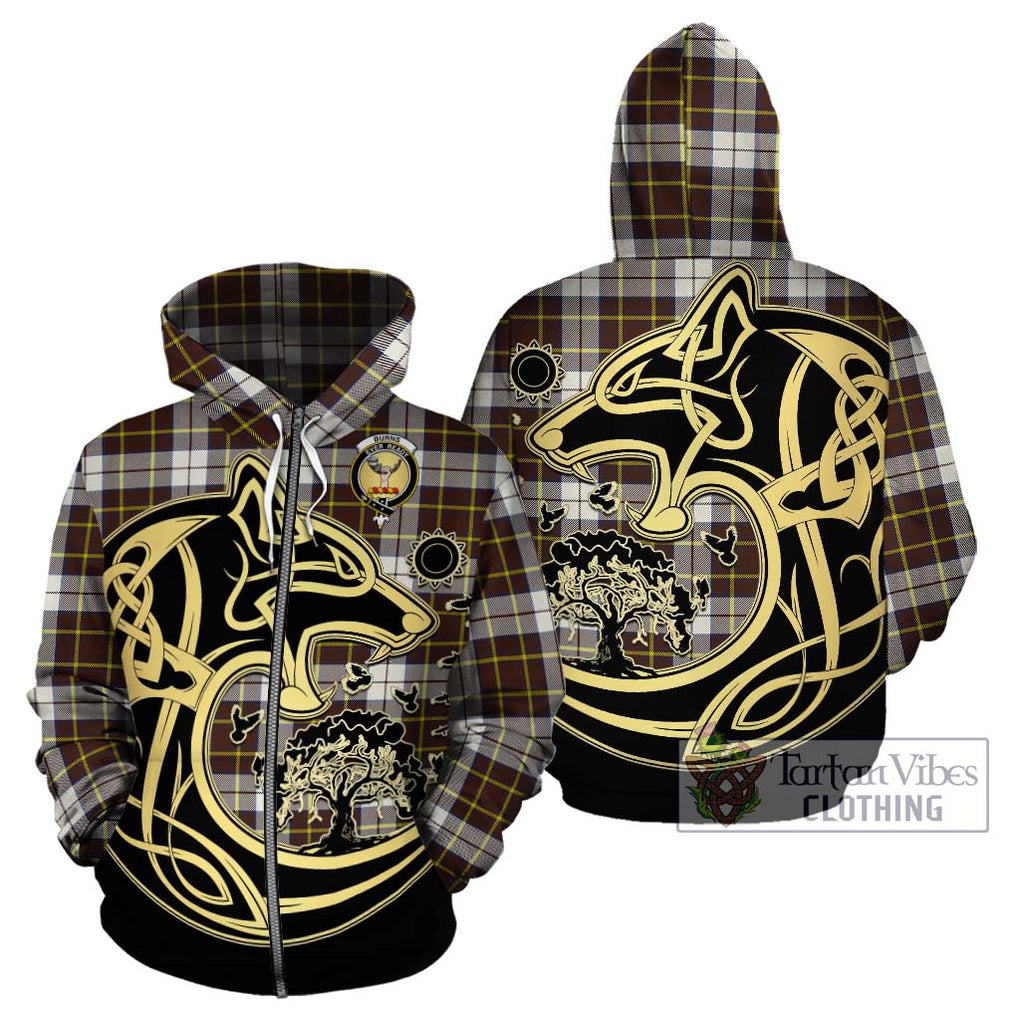 Burns Battalion Weathered Tartan Hoodie with Family Crest Celtic Wolf Style - Tartan Vibes Clothing