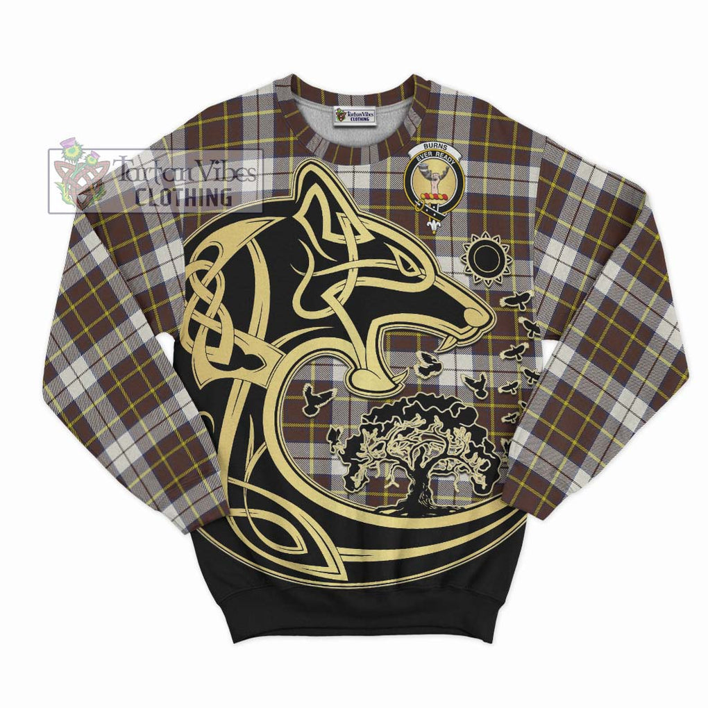 Burns Battalion Weathered Tartan Sweatshirt with Family Crest Celtic Wolf Style - Tartan Vibes Clothing