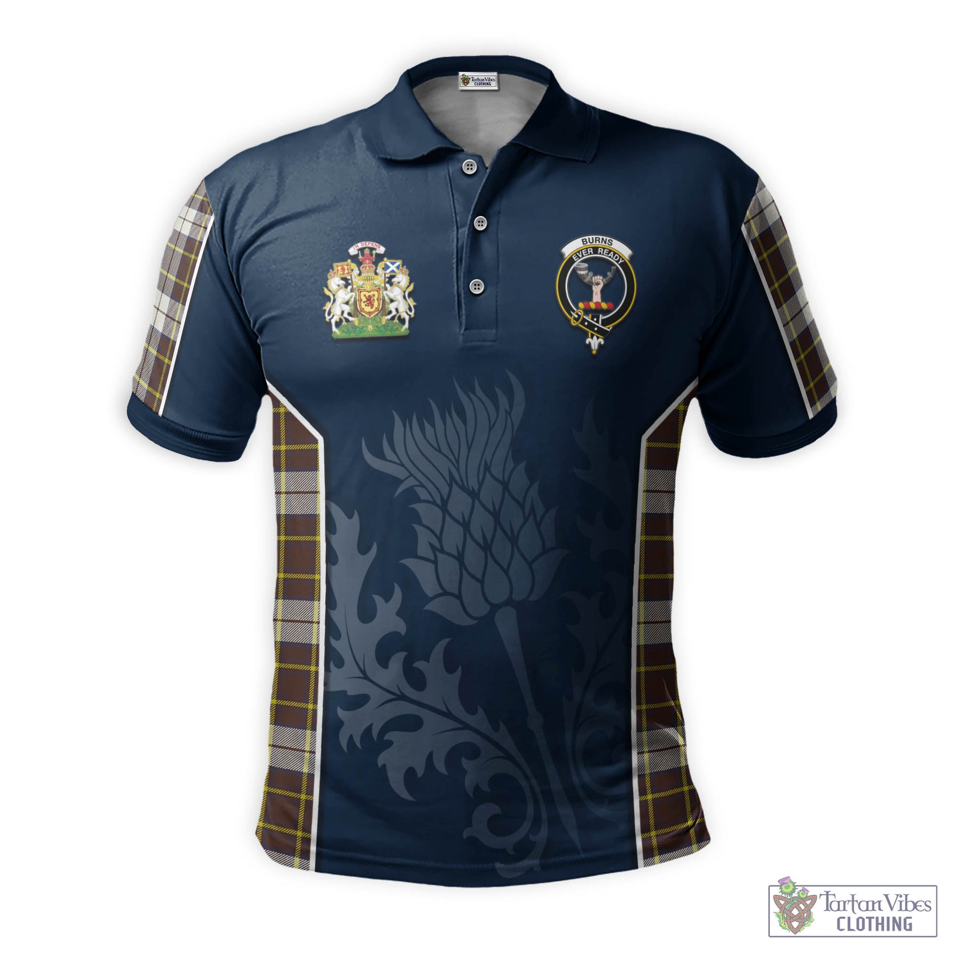 Burns Battalion Weathered Tartan Men's Polo Shirt with Family Crest and Scottish Thistle Vibes Sport Style - Tartan Vibes Clothing