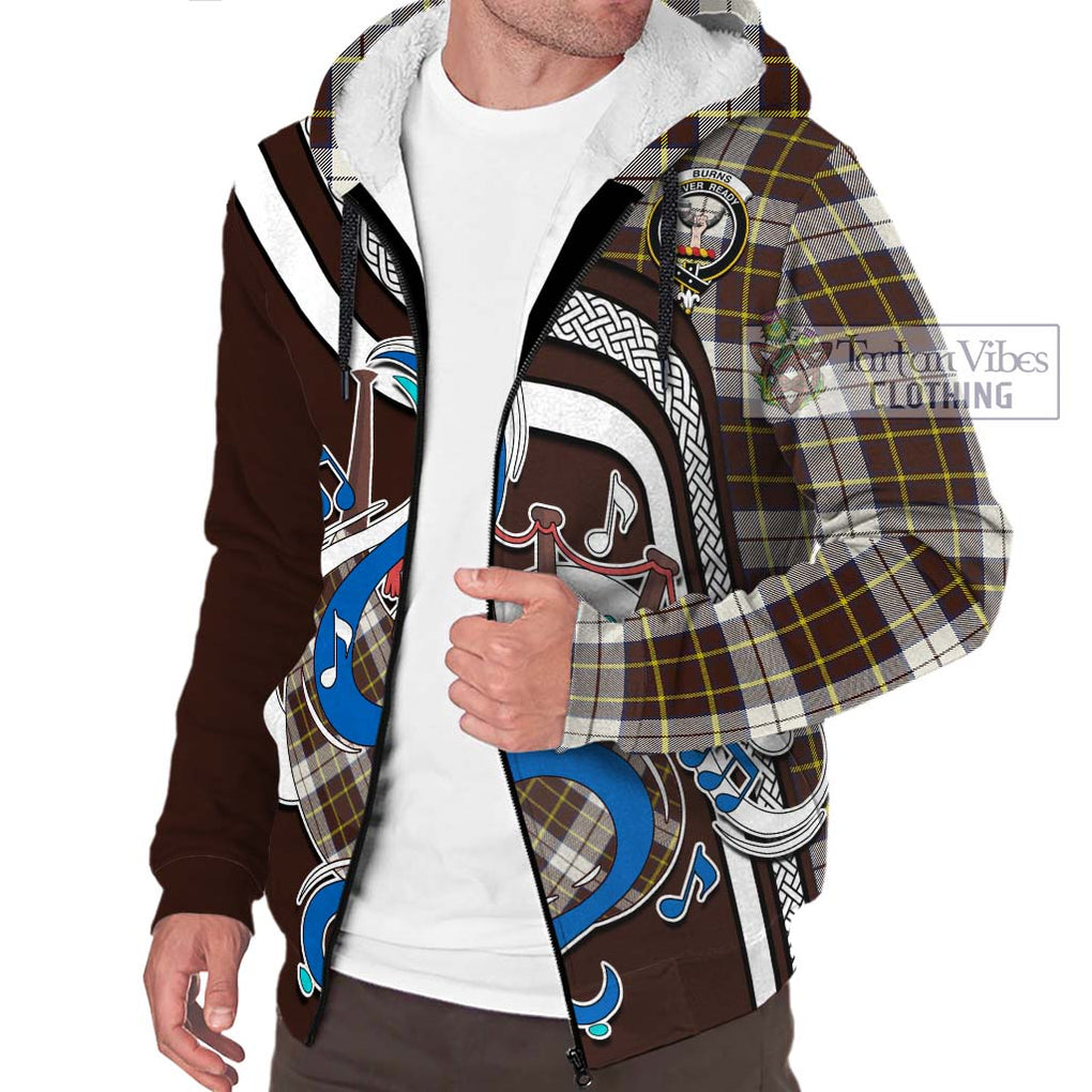 Burns Battalion Weathered Tartan Sherpa Hoodie with Epic Bagpipe Style Unisex - Tartanvibesclothing Shop