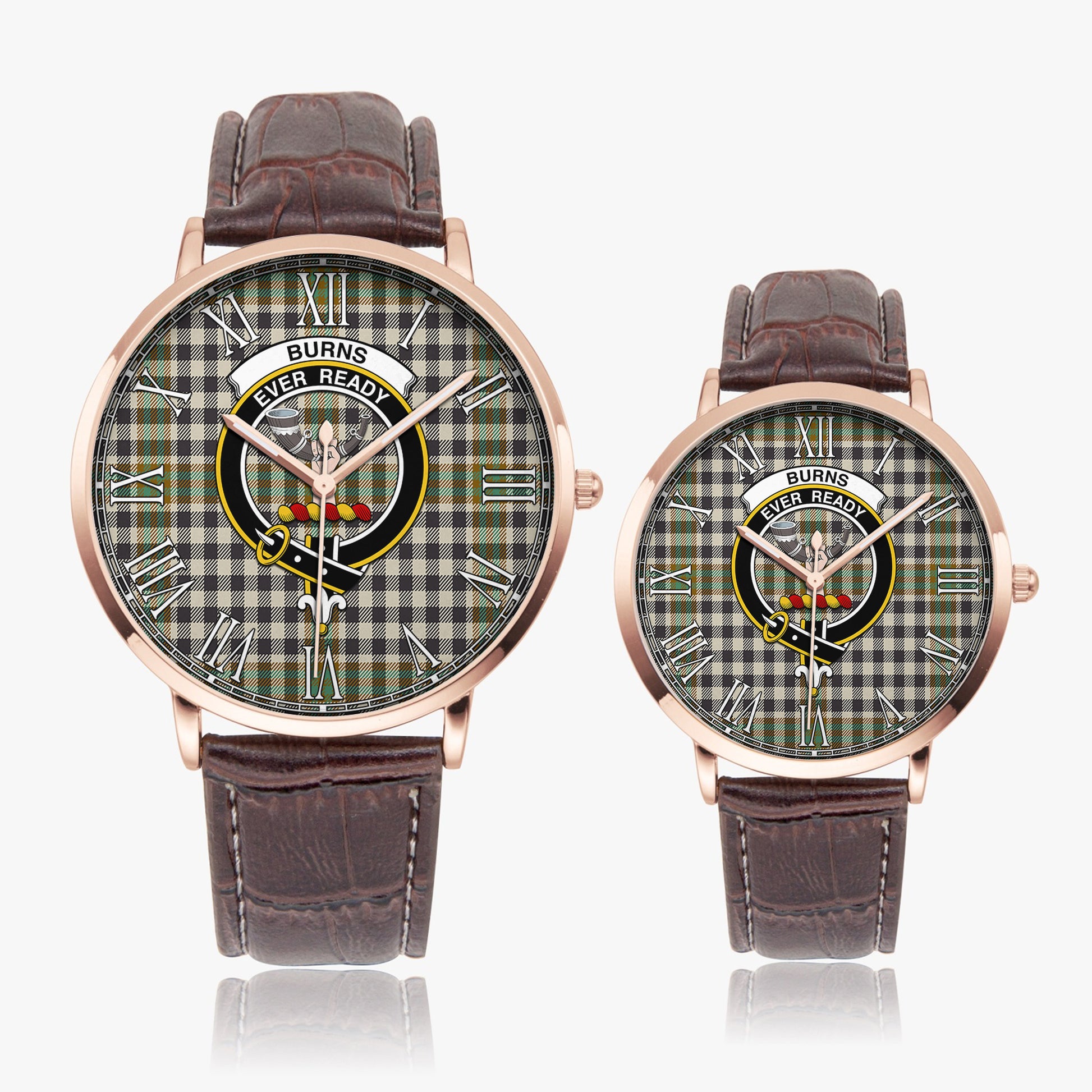 Burns Check Tartan Family Crest Leather Strap Quartz Watch - Tartanvibesclothing