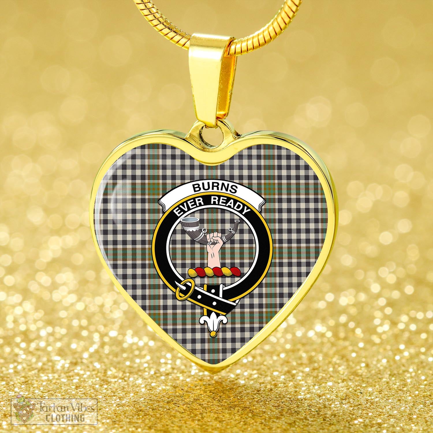 Tartan Vibes Clothing Burns Check Tartan Heart Necklace with Family Crest