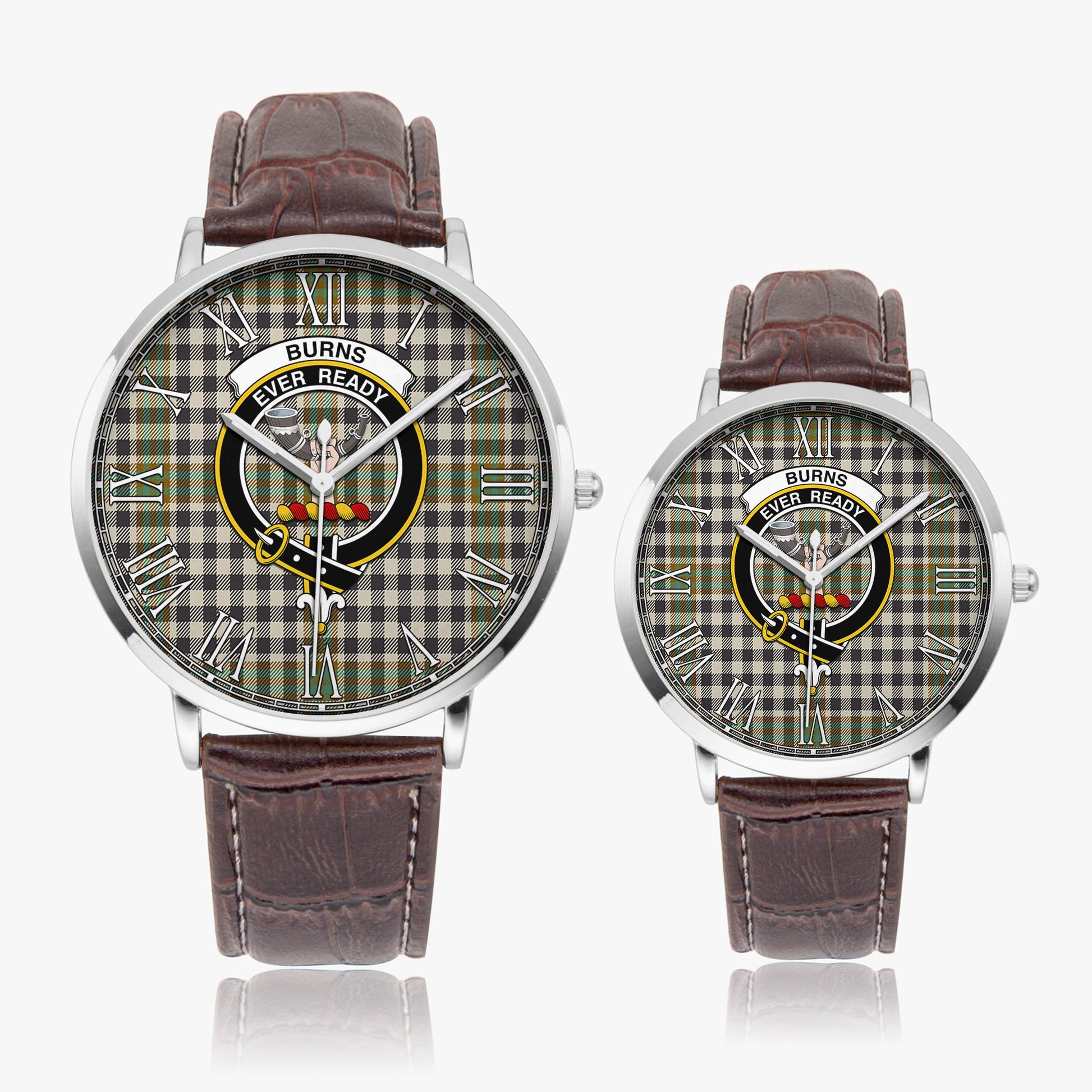 Burns Check Tartan Family Crest Leather Strap Quartz Watch - Tartanvibesclothing