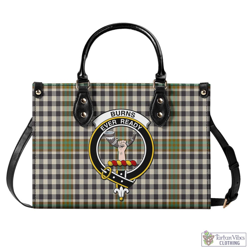 Tartan Vibes Clothing Burns Check Tartan Luxury Leather Handbags with Family Crest