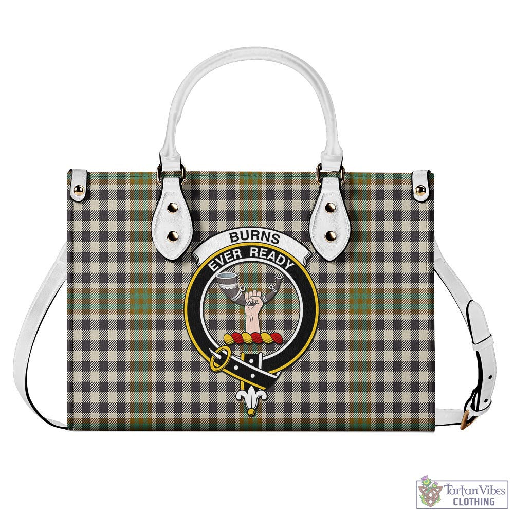 Tartan Vibes Clothing Burns Check Tartan Luxury Leather Handbags with Family Crest